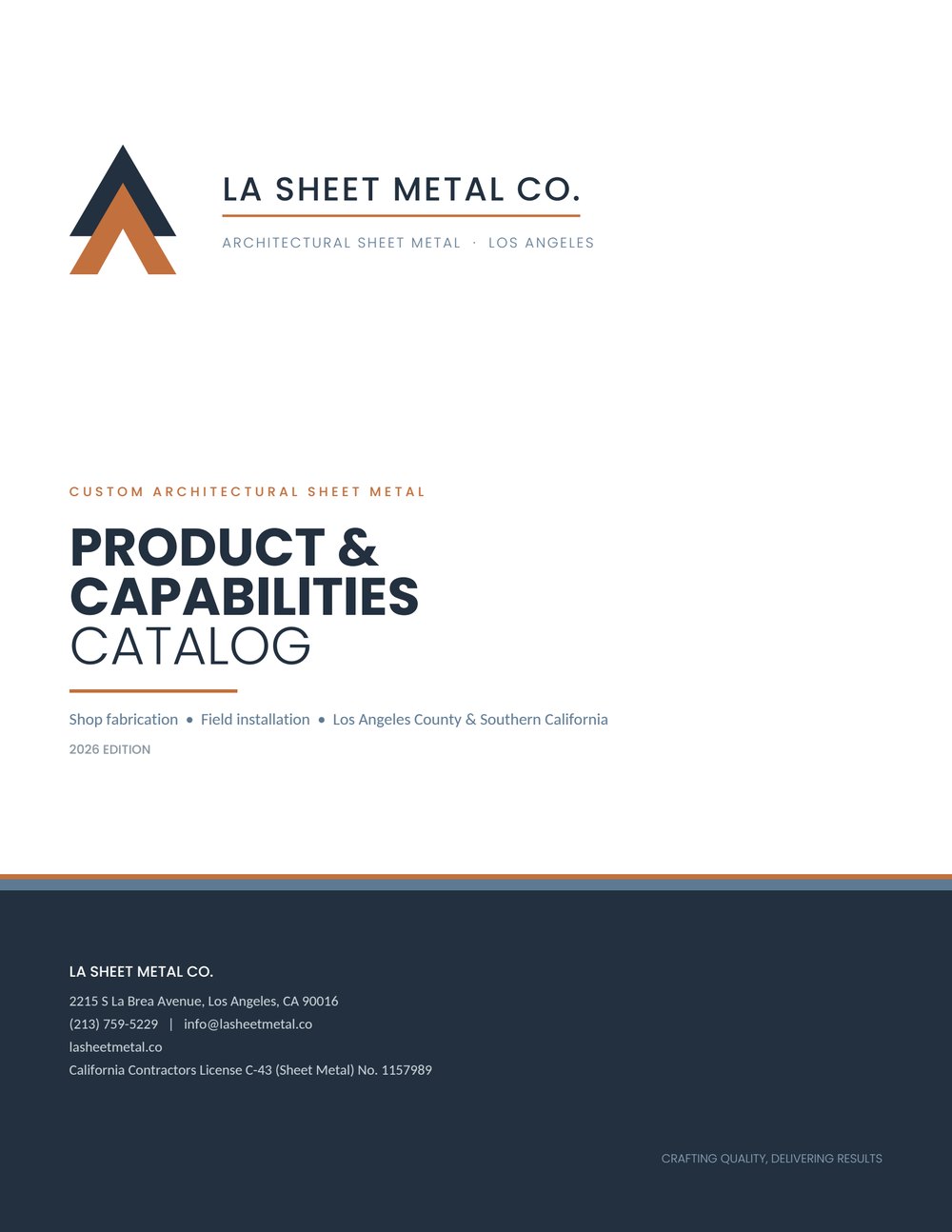 LA Sheet Metal Co 2026 Product & Capabilities Catalog cover